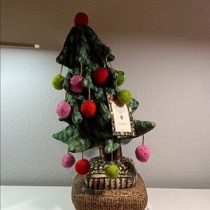 Green Felt Tabletop Holiday Tree with Red, Pink & Lime Pom-Poms